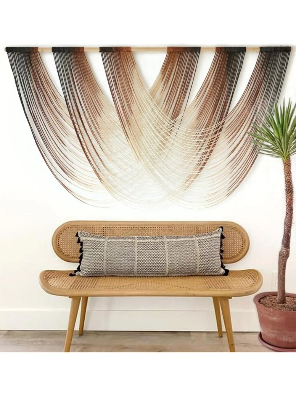 Boho Macrame Wall Hanging - Brown Dip-Dyed Yarn Decor 59